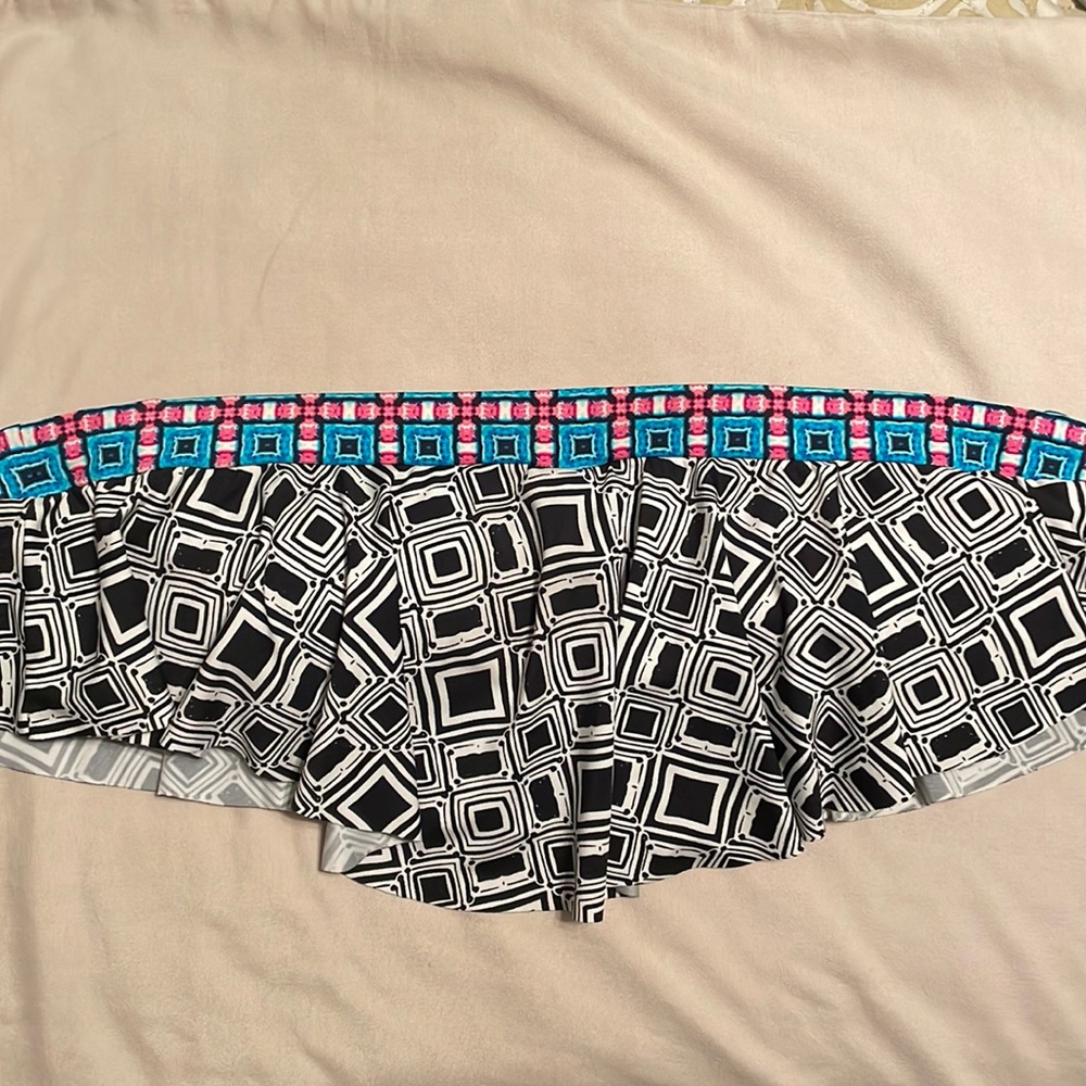 Ana bandeau swim top black white multi check